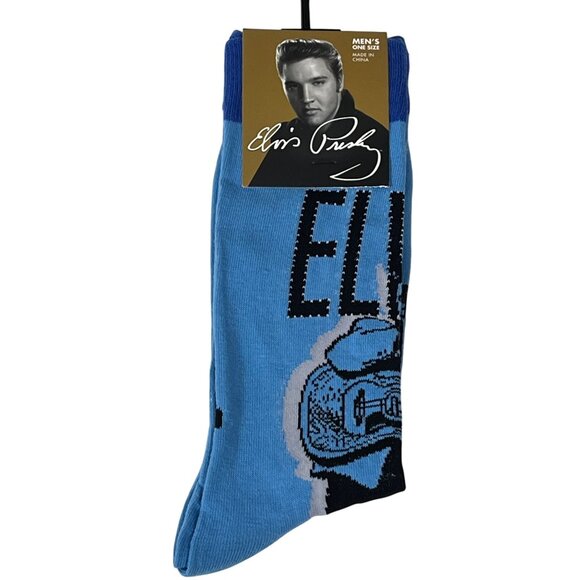 Elvis Presley Graceland Blue Graphic Crew Socks Mens One Size Music Icon - Picture 1 of 6